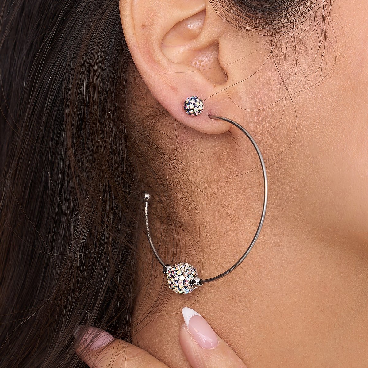 Cristal de confettis de minuit | Argent | Boucles d'oreilles créoles Kikiballa